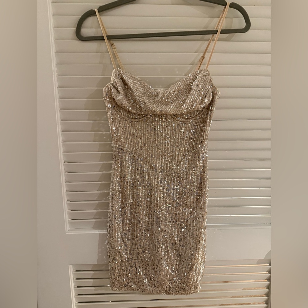 Hello Molly Sequin Mini Dress Beige